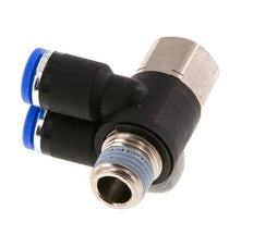 8mm x R1/4'' Doppeltes 90-Grad-Winkel-Steckfitting mit Außen- und Innengewinde Messing/PA 66 NBR Drehbar