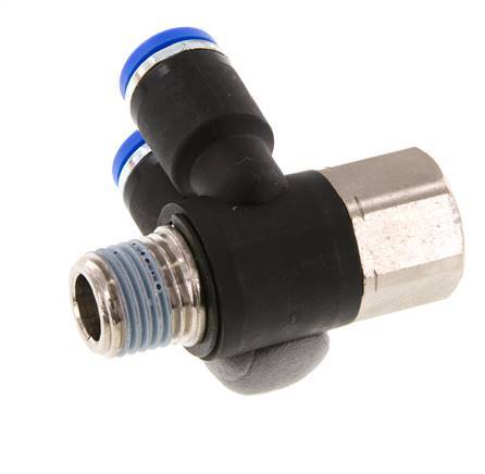 8mm x R1/4'' Doppeltes 90-Grad-Winkel-Steckfitting mit Außen- und Innengewinde Messing/PA 66 NBR Drehbar