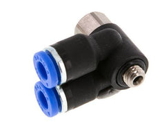 4mm x M 5 Doppeltes 90-Grad-Winkel-Steckfitting mit Außen- und Innengewinde Messing/PA 66 NBR drehbar [2 Stück]