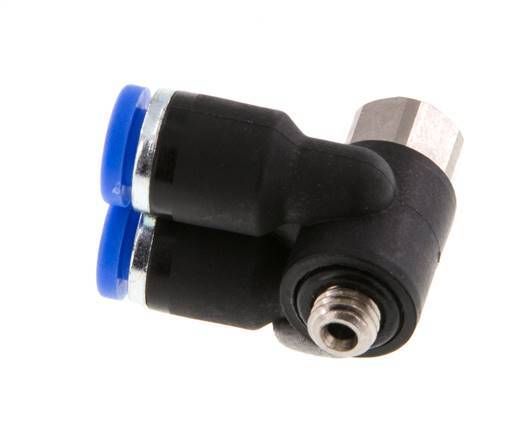 4mm x M 5 Doppeltes 90-Grad-Winkel-Steckfitting mit Außen- und Innengewinde Messing/PA 66 NBR drehbar [2 Stück]