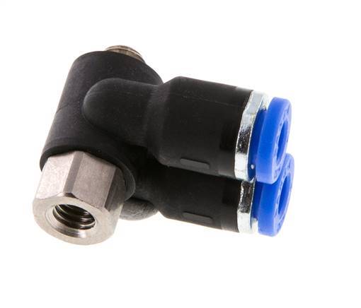 4mm x M 5 Doppeltes 90-Grad-Winkel-Steckfitting mit Außen- und Innengewinde Messing/PA 66 NBR drehbar [2 Stück]