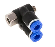 4mm x M 5 Doppeltes 90-Grad-Winkel-Steckfitting mit Außen- und Innengewinde Messing/PA 66 NBR drehbar [2 Stück]