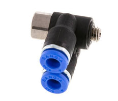 4mm x M 5 Doppeltes 90-Grad-Winkel-Steckfitting mit Außen- und Innengewinde Messing/PA 66 NBR drehbar [2 Stück]