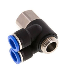 10mm x G3/8'' Doppeltes 90-Grad-Winkel-Steckfitting mit Außen- und Innengewinde Messing/PA 66 NBR Drehbar