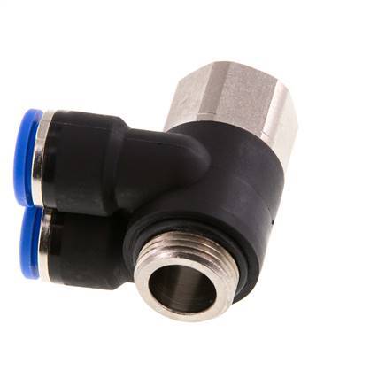 10mm x G3/8'' Doppeltes 90-Grad-Winkel-Steckfitting mit Außen- und Innengewinde Messing/PA 66 NBR Drehbar