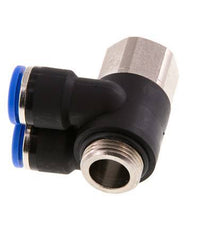 10mm x G3/8'' Doppeltes 90-Grad-Winkel-Steckfitting mit Außen- und Innengewinde Messing/PA 66 NBR Drehbar