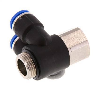 10mm x G3/8'' Doppeltes 90-Grad-Winkel-Steckfitting mit Außen- und Innengewinde Messing/PA 66 NBR Drehbar