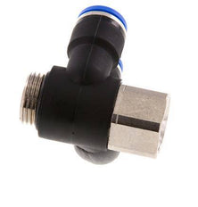 10mm x G3/8'' Doppeltes 90-Grad-Winkel-Steckfitting mit Außen- und Innengewinde Messing/PA 66 NBR Drehbar