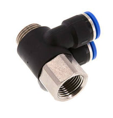 10mm x G3/8'' Doppeltes 90-Grad-Winkel-Steckfitting mit Außen- und Innengewinde Messing/PA 66 NBR Drehbar