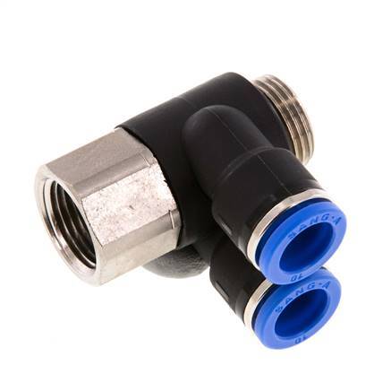 10mm x G3/8'' Doppeltes 90-Grad-Winkel-Steckfitting mit Außen- und Innengewinde Messing/PA 66 NBR Drehbar