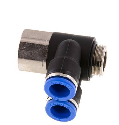 10mm x G3/8'' Doppeltes 90-Grad-Winkel-Steckfitting mit Außen- und Innengewinde Messing/PA 66 NBR Drehbar