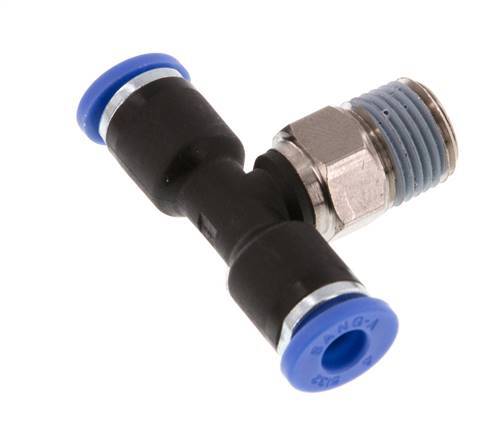 4mm x R1/8'' Inline Tee Push-in Fitting with Male Threads Brass/PA 66 NBR Rotatable [2 Pieces]