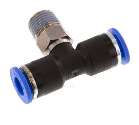 6mm x R1/8'' Inline Tee Push-in Fitting with Male Threads Brass/PA 66 NBR Rotatable [2 Pieces]