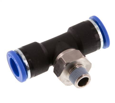 10mm x R1/8'' Inline-T-Stück Steckverschraubung mit Außengewinde Messing/PA 66 NBR drehbar