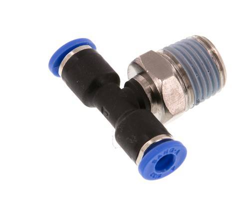 4mm x R1/4'' Inline Tee Push-in Fitting with Male Threads Brass/PA 66 NBR Rotatable [2 Pieces]