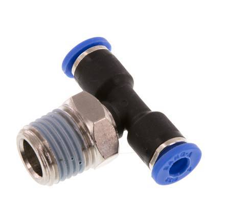 4mm x R1/4'' Inline T-Steckverschraubung mit Außengewinde Messing/PA 66 NBR drehbar [2 Stück]