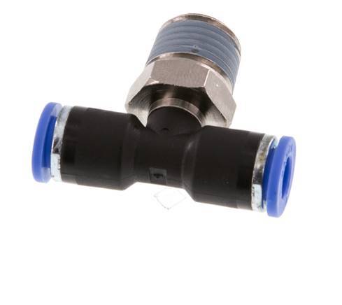 6mm x R1/4'' Inline T-Steckverschraubung mit Außengewinde Messing/PA 66 NBR drehbar [2 Stück]
