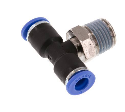 6mm x R1/4'' Inline T-Steckverschraubung mit Außengewinde Messing/PA 66 NBR drehbar [2 Stück]
