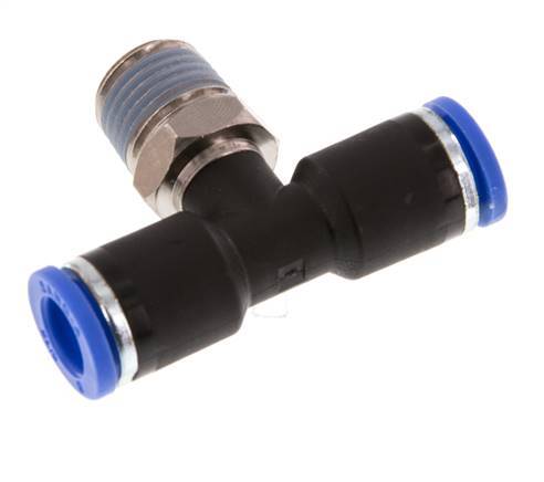 8mm x R1/4'' Inline Tee Push-in Fitting with Male Threads Brass/PA 66 NBR Rotatable [2 Pieces]
