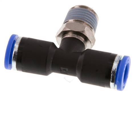 8mm x R1/4'' Inline Tee Push-in Fitting with Male Threads Brass/PA 66 NBR Rotatable [2 Pieces]