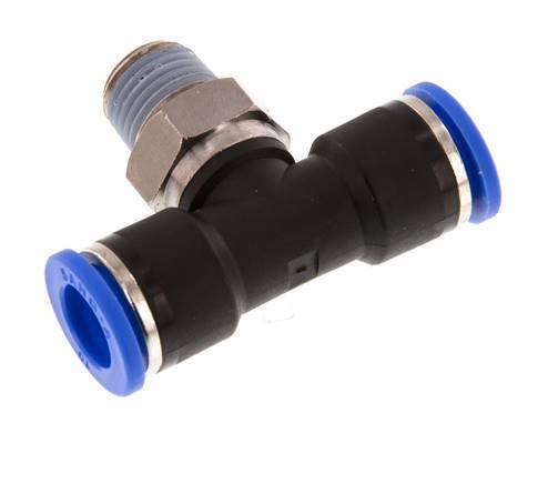 10mm x R1/4'' Inline-T-Stück Steckverschraubung mit Außengewinde Messing/PA 66 NBR drehbar