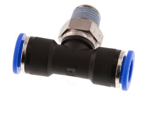 10mm x R1/4'' Inline-T-Stück Steckverschraubung mit Außengewinde Messing/PA 66 NBR drehbar