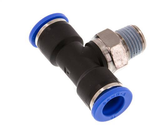 10mm x R1/4'' Inline-T-Stück Steckverschraubung mit Außengewinde Messing/PA 66 NBR drehbar