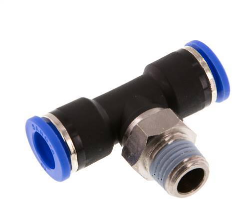 10mm x R1/4'' Inline-T-Stück Steckverschraubung mit Außengewinde Messing/PA 66 NBR drehbar