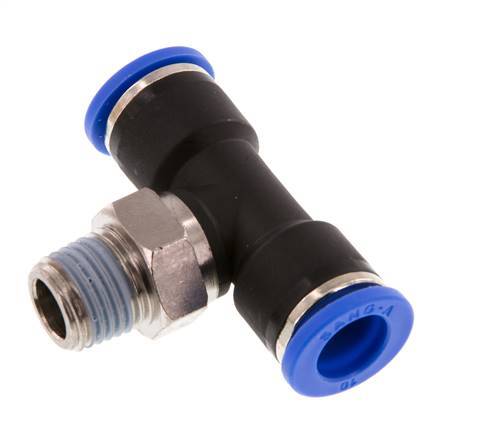 10mm x R1/4'' Inline-T-Stück Steckverschraubung mit Außengewinde Messing/PA 66 NBR drehbar