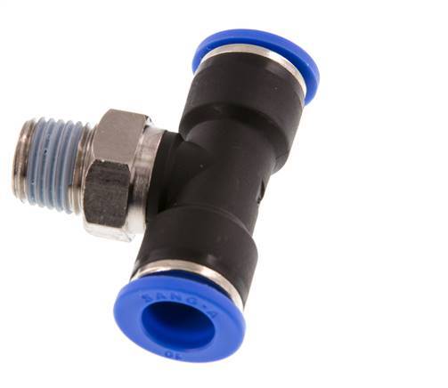 10mm x R1/4'' Inline-T-Stück Steckverschraubung mit Außengewinde Messing/PA 66 NBR drehbar