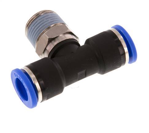 10mm x R3/8'' Inline-T-Stück Steckverschraubung mit Außengewinde Messing/PA 66 NBR drehbar