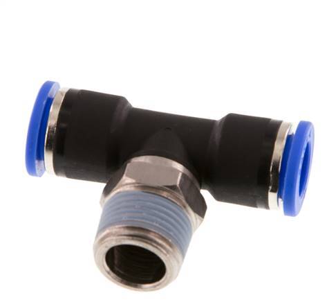 10mm x R3/8'' Inline-T-Stück Steckverschraubung mit Außengewinde Messing/PA 66 NBR drehbar