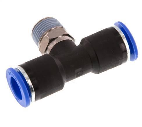 12mm x R3/8'' Inline-T-Stück Steckverschraubung mit Außengewinde Messing/PA 66 NBR drehbar