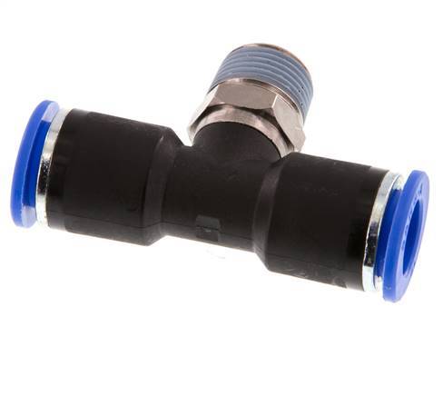 12mm x R3/8'' Inline-T-Stück Steckverschraubung mit Außengewinde Messing/PA 66 NBR drehbar