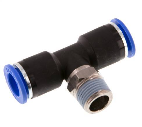 12mm x R3/8'' Inline-T-Stück Steckverschraubung mit Außengewinde Messing/PA 66 NBR drehbar