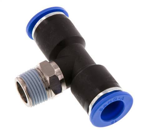 12mm x R3/8'' Inline-T-Stück Steckverschraubung mit Außengewinde Messing/PA 66 NBR drehbar