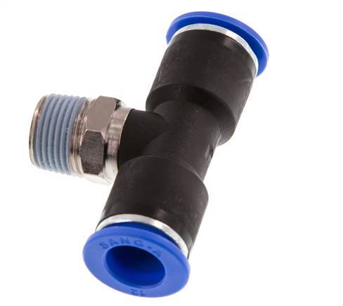 12mm x R3/8'' Inline-T-Stück Steckverschraubung mit Außengewinde Messing/PA 66 NBR drehbar