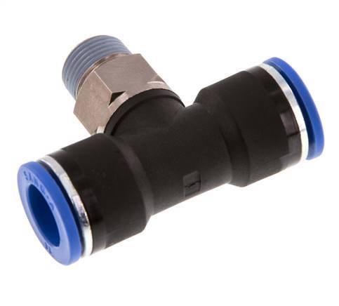 14mm x R3/8'' Inline Tee Push-in Fitting with Male Threads Brass/PA 66 NBR Rotatable