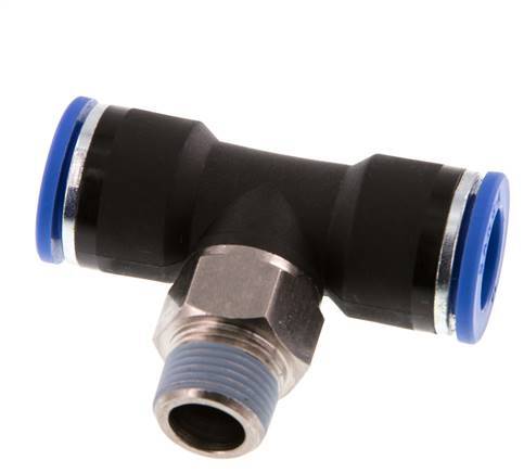 14mm x R3/8'' Inline-T-Stück Steckverschraubung mit Außengewinde Messing/PA 66 NBR drehbar