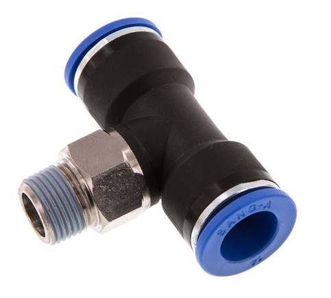 14mm x R3/8'' Inline-T-Stück Steckverschraubung mit Außengewinde Messing/PA 66 NBR drehbar