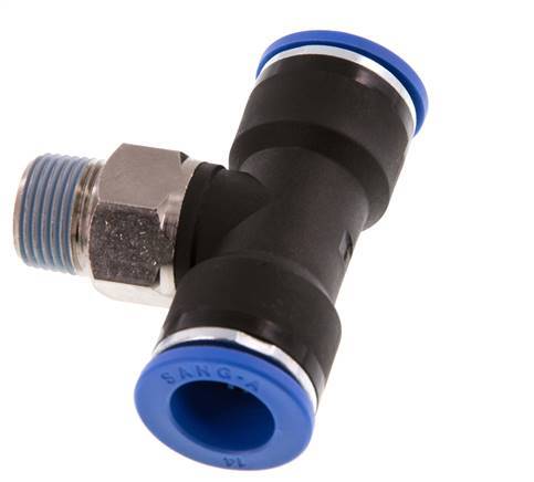 14mm x R3/8'' Inline-T-Stück Steckverschraubung mit Außengewinde Messing/PA 66 NBR drehbar