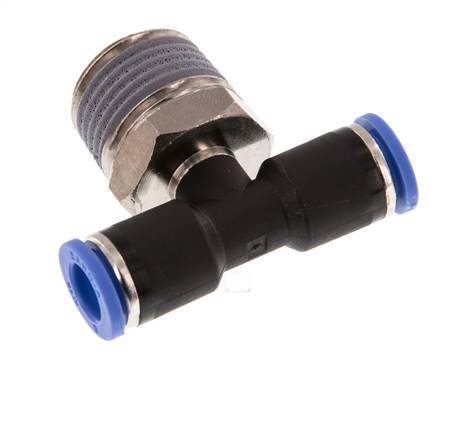 8mm x R1/2'' Inline T-Stück Steckverschraubung mit Außengewinde Messing/PA 66 NBR drehbar