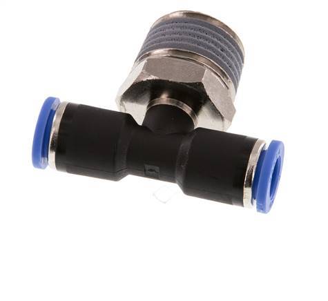 8mm x R1/2'' Inline T-Stück Steckverschraubung mit Außengewinde Messing/PA 66 NBR drehbar