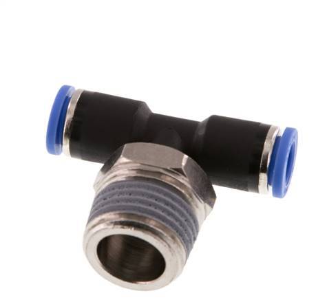 8mm x R1/2'' Inline T-Stück Steckverschraubung mit Außengewinde Messing/PA 66 NBR drehbar