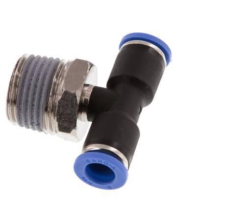 8mm x R1/2'' Inline T-Stück Steckverschraubung mit Außengewinde Messing/PA 66 NBR drehbar