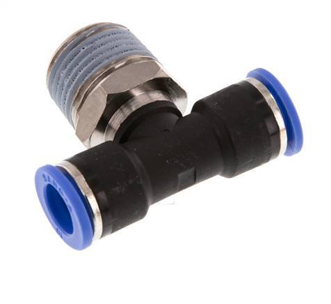 10mm x R1/2'' Inline-T-Stück Steckverschraubung mit Außengewinde Messing/PA 66 NBR drehbar