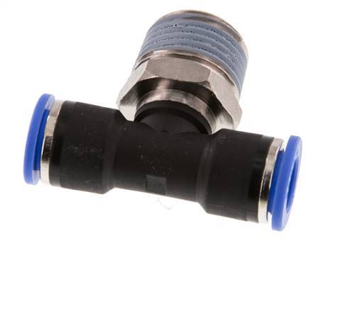 10mm x R1/2'' Inline-T-Stück Steckverschraubung mit Außengewinde Messing/PA 66 NBR drehbar