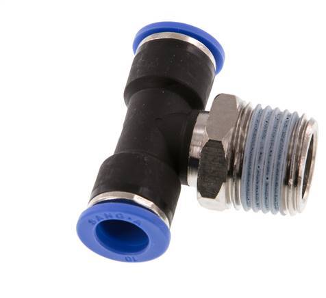 10mm x R1/2'' Inline-T-Stück Steckverschraubung mit Außengewinde Messing/PA 66 NBR drehbar