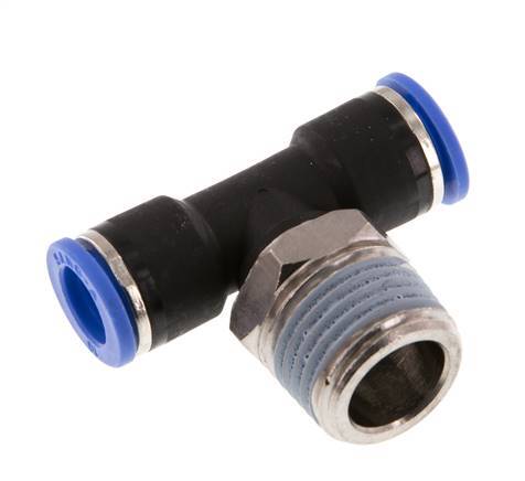 10mm x R1/2'' Inline-T-Stück Steckverschraubung mit Außengewinde Messing/PA 66 NBR drehbar