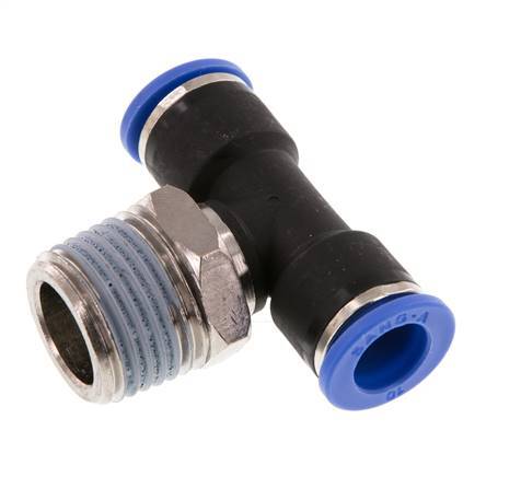 10mm x R1/2'' Inline-T-Stück Steckverschraubung mit Außengewinde Messing/PA 66 NBR drehbar